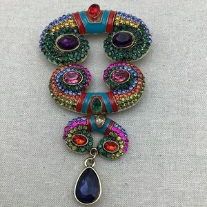 Unusual Multicolor Brooch Rhinestones Enamel